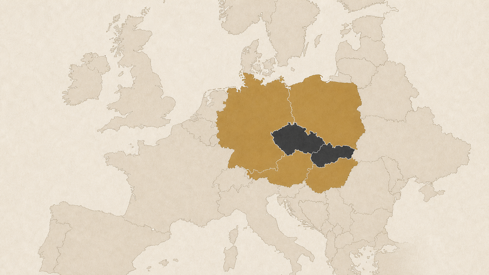 Mapa Europy s expanziou o Polsko, Nemecko, Rakusko a Madarsko