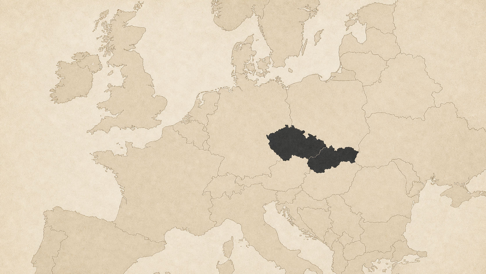 Mapa Europy so zvyraznenym Ceskom a Slovenskom